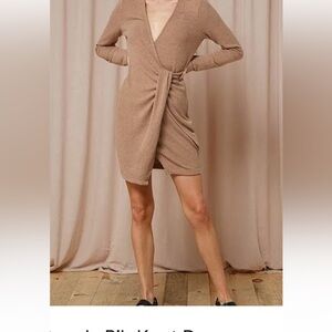 Beige Tunic Faux Wrap Cover Dress /Top Asymmetrical  Stylish Knitwear  Size L